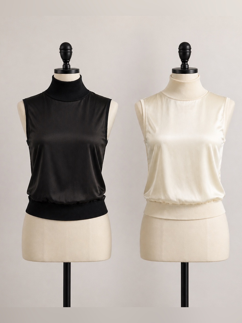 Neiman Marcus Cashmere Silk Sleeveless Top Lot Of 2 Black Cream Mock Neck EUC